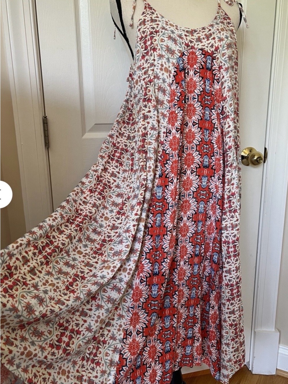 Nanette Lepore Cream Maxi Dress with Red and Coral Floral Print